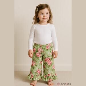 Eden's Boutique Girls Pants Size 5 Rose Garden Ruffles Green Pink Floral NEW